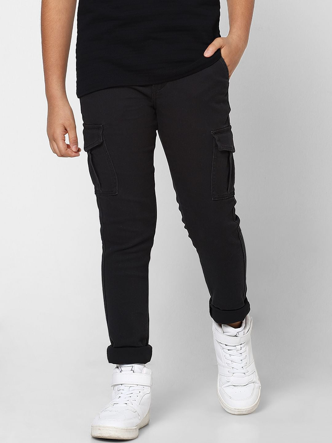 BOYS Black Low Rise Cotton Pants