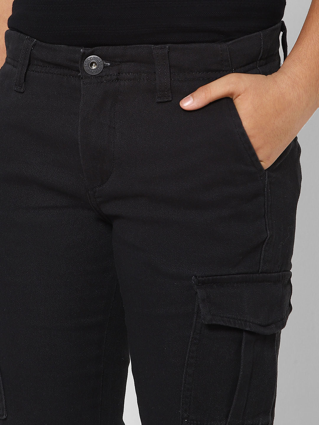 BOYS Black Low Rise Cotton Pants