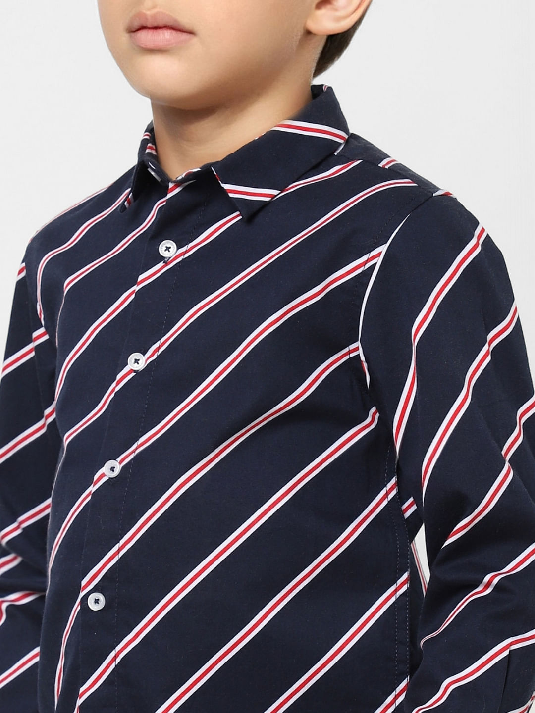 BOYS Navy Blue Striped Full Sleeves Shirt