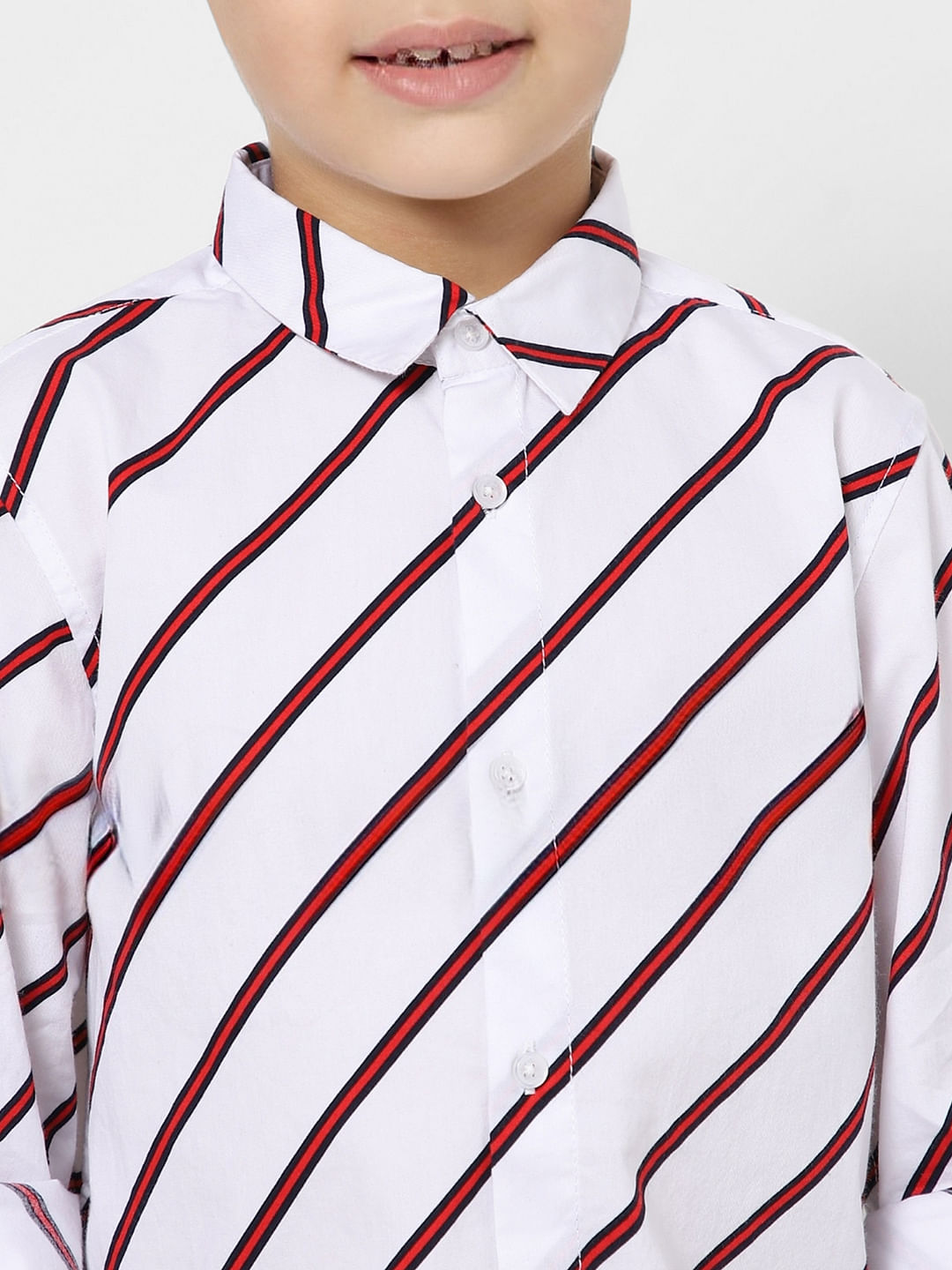 Boys White Striped Full Sleeves Shirt