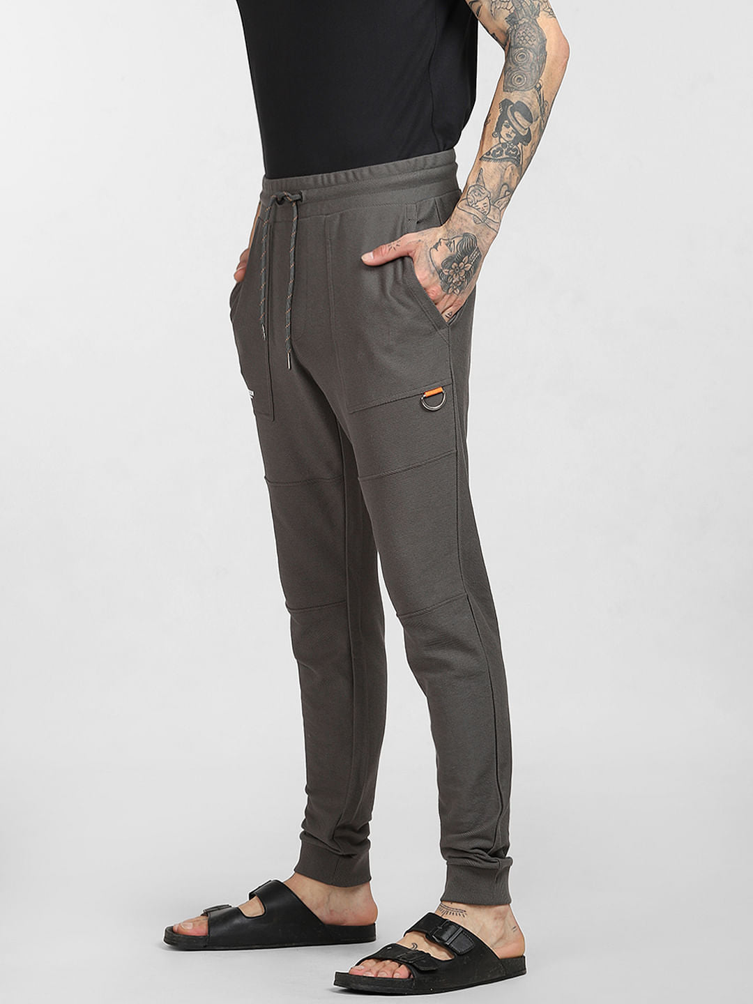 Dark Grey Mid Rise Twill Sweatpants