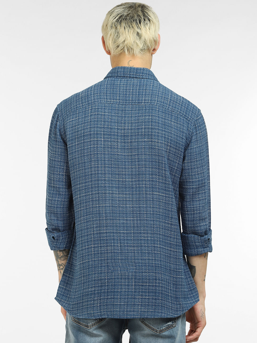 Blue Textured Full Sleeves Shirt