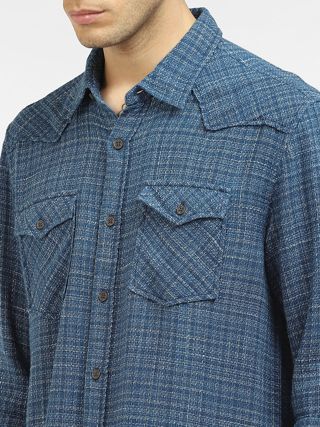 Blue Textured Full Sleeves Shirt