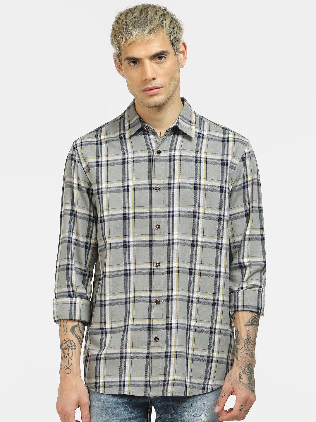 Grey Check Full Sleeves Shirt