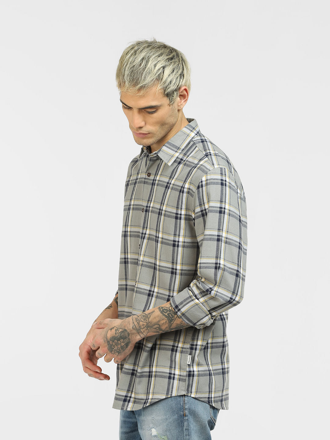 Grey Check Full Sleeves Shirt