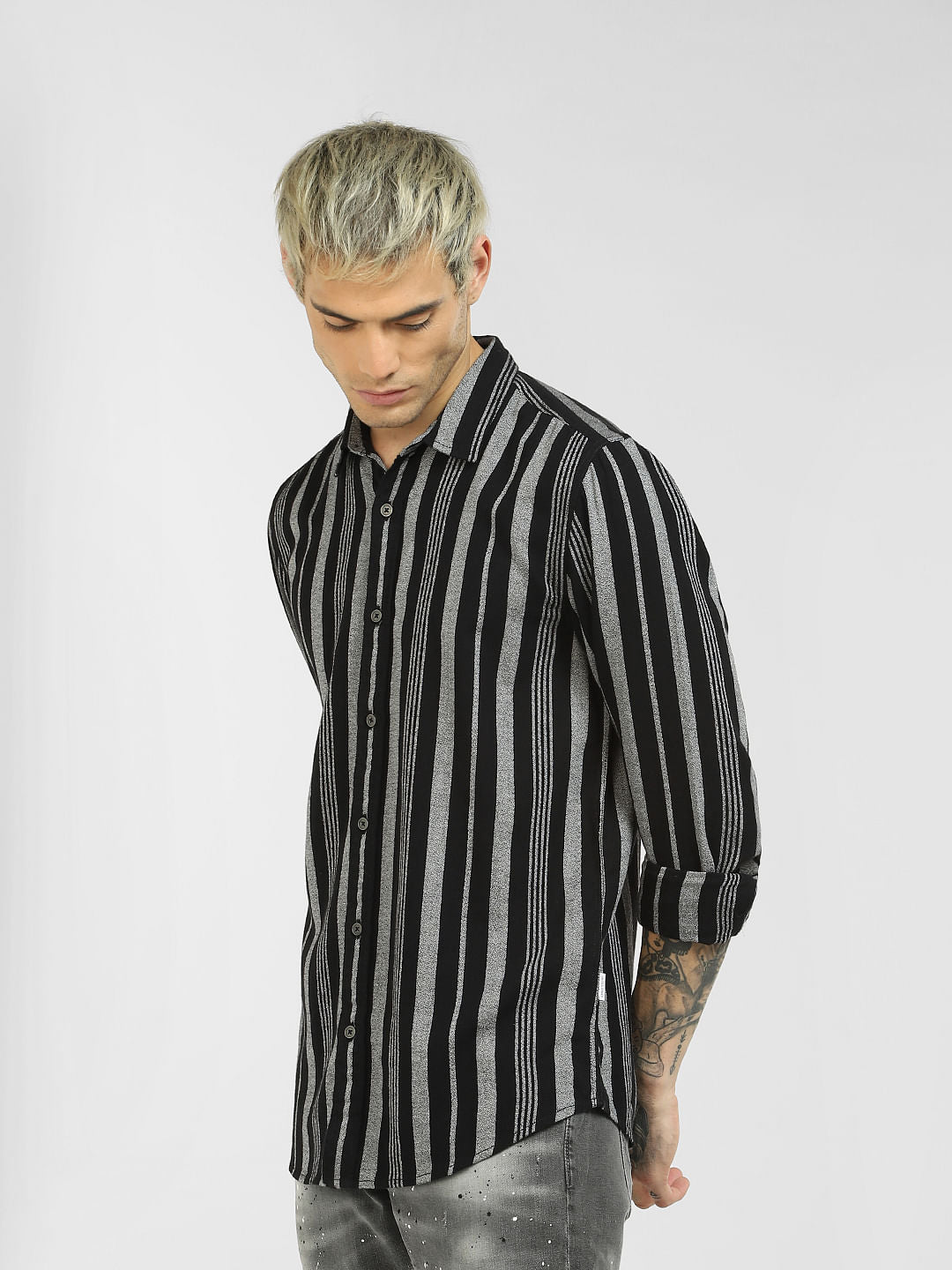 Black Striped Full Sleeves Shirt