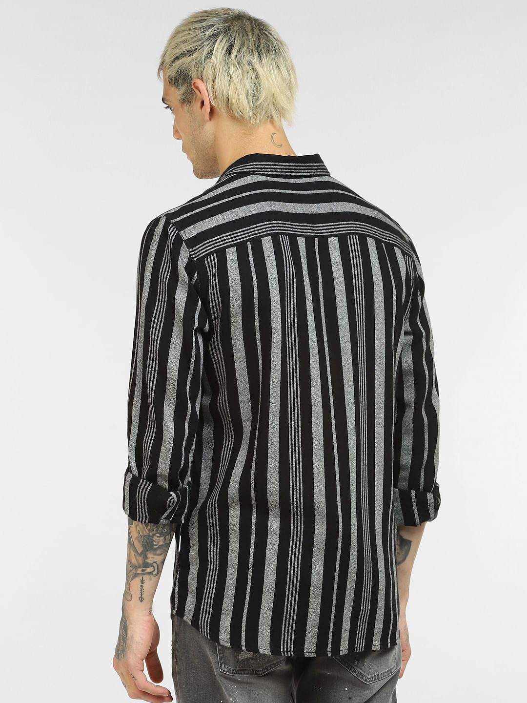 Black Striped Full Sleeves Shirt