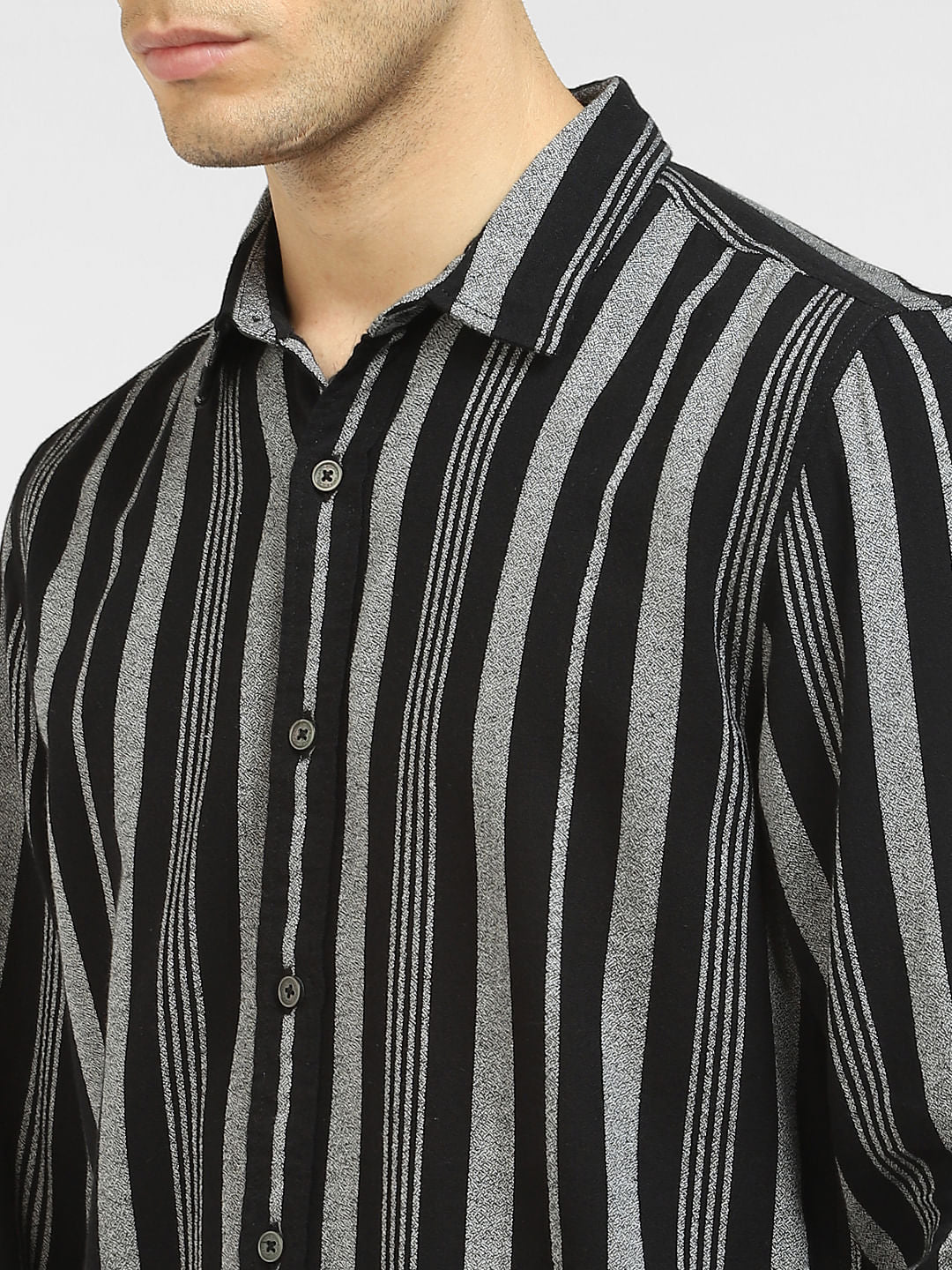 Black Striped Full Sleeves Shirt