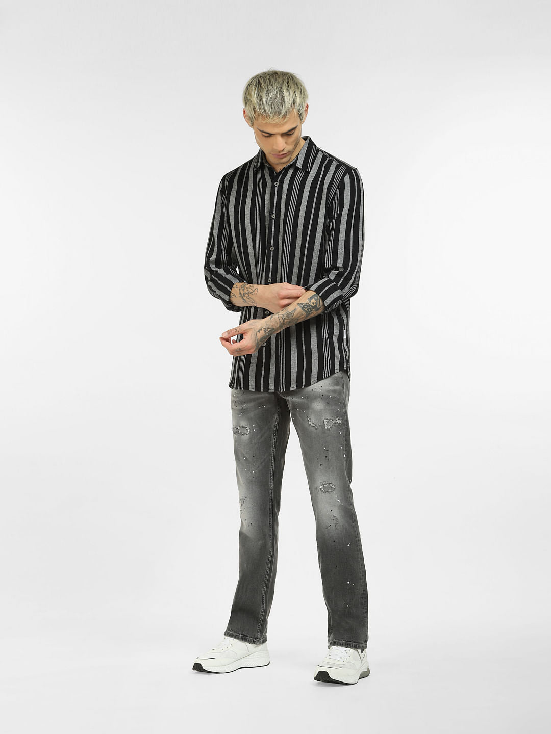 Black Striped Full Sleeves Shirt