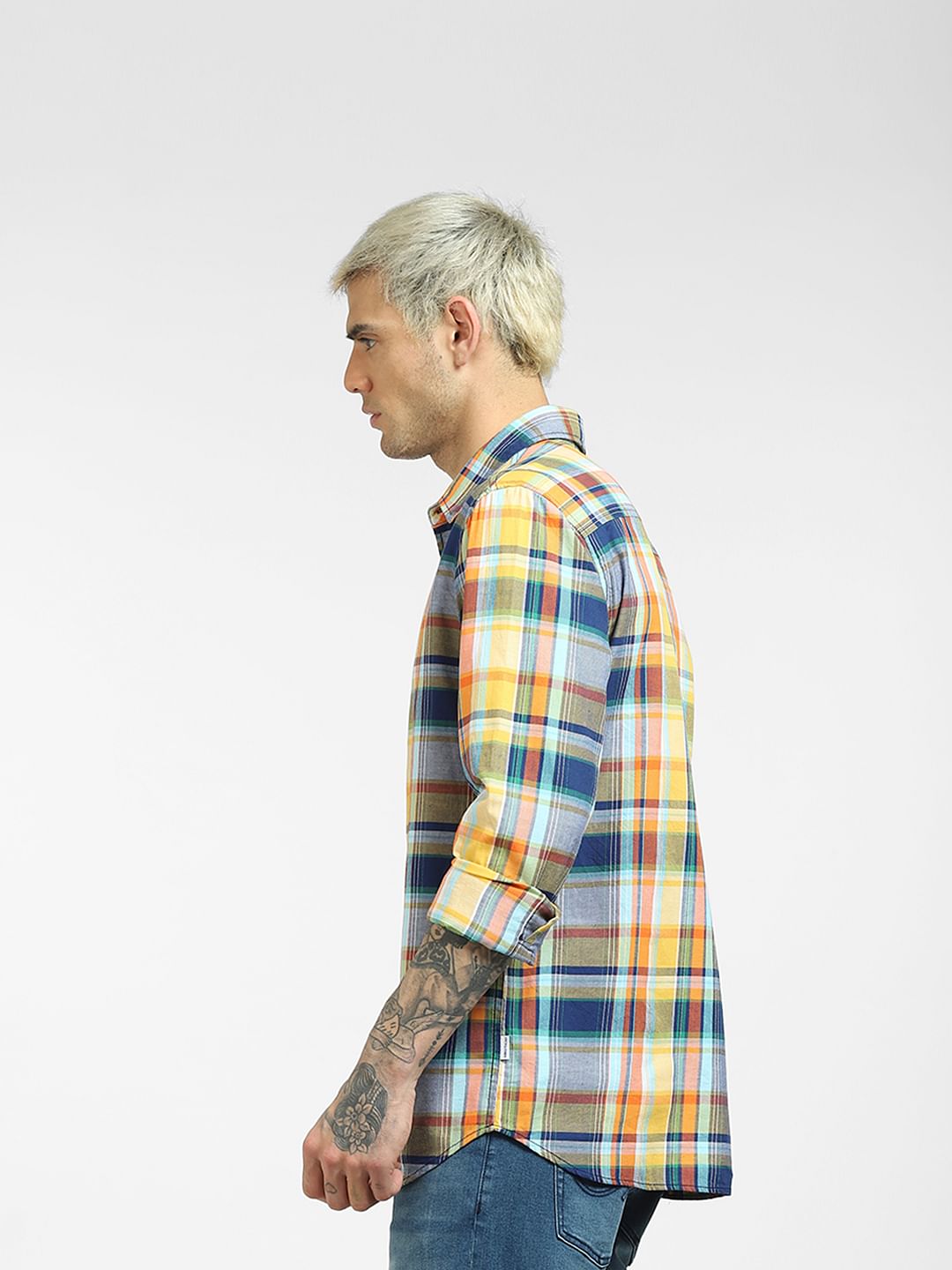 Yellow Checked Full Sleeves Shirt
