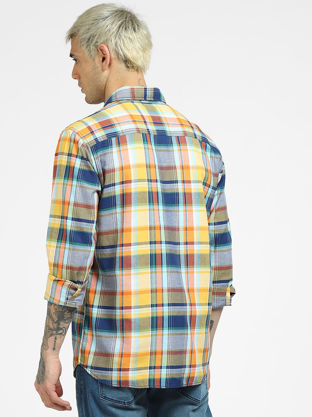 Yellow Checked Full Sleeves Shirt