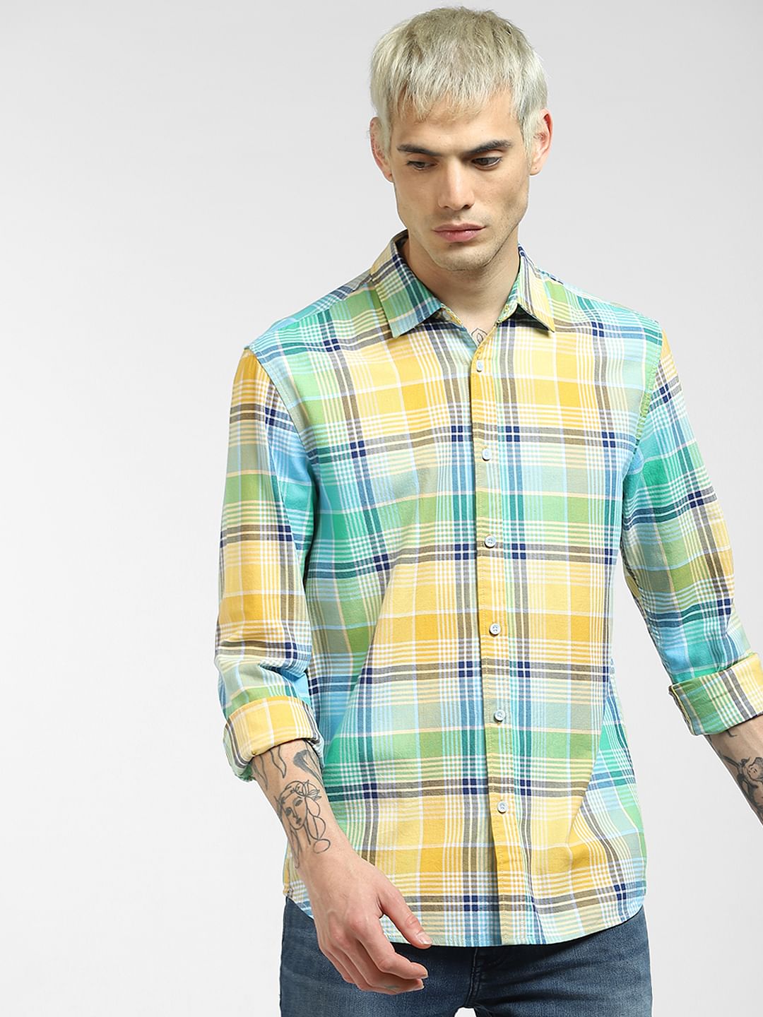 Green Checked Full Sleeves Shirt