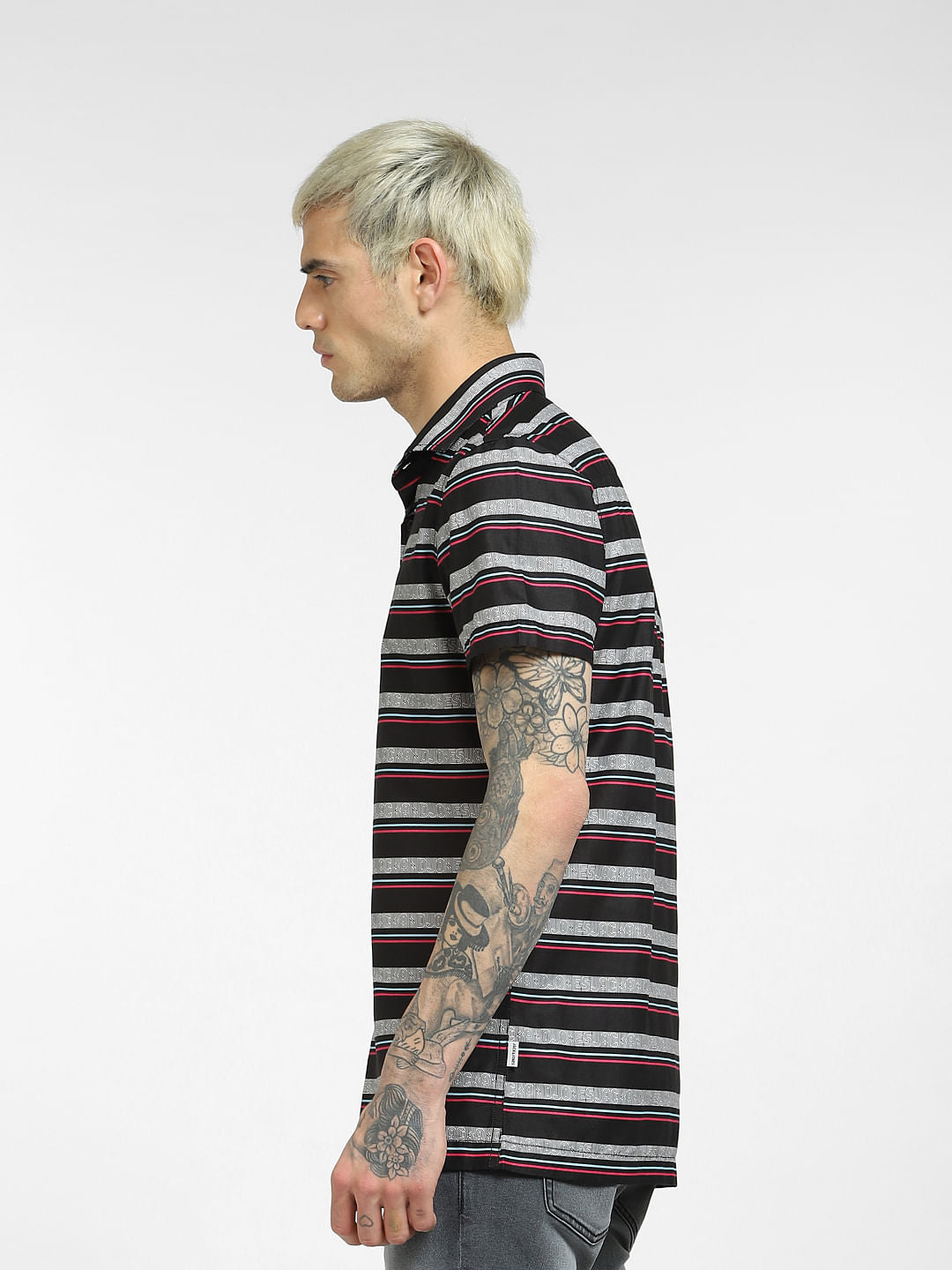Black Horizontal Stripe Half Sleeves Shirt