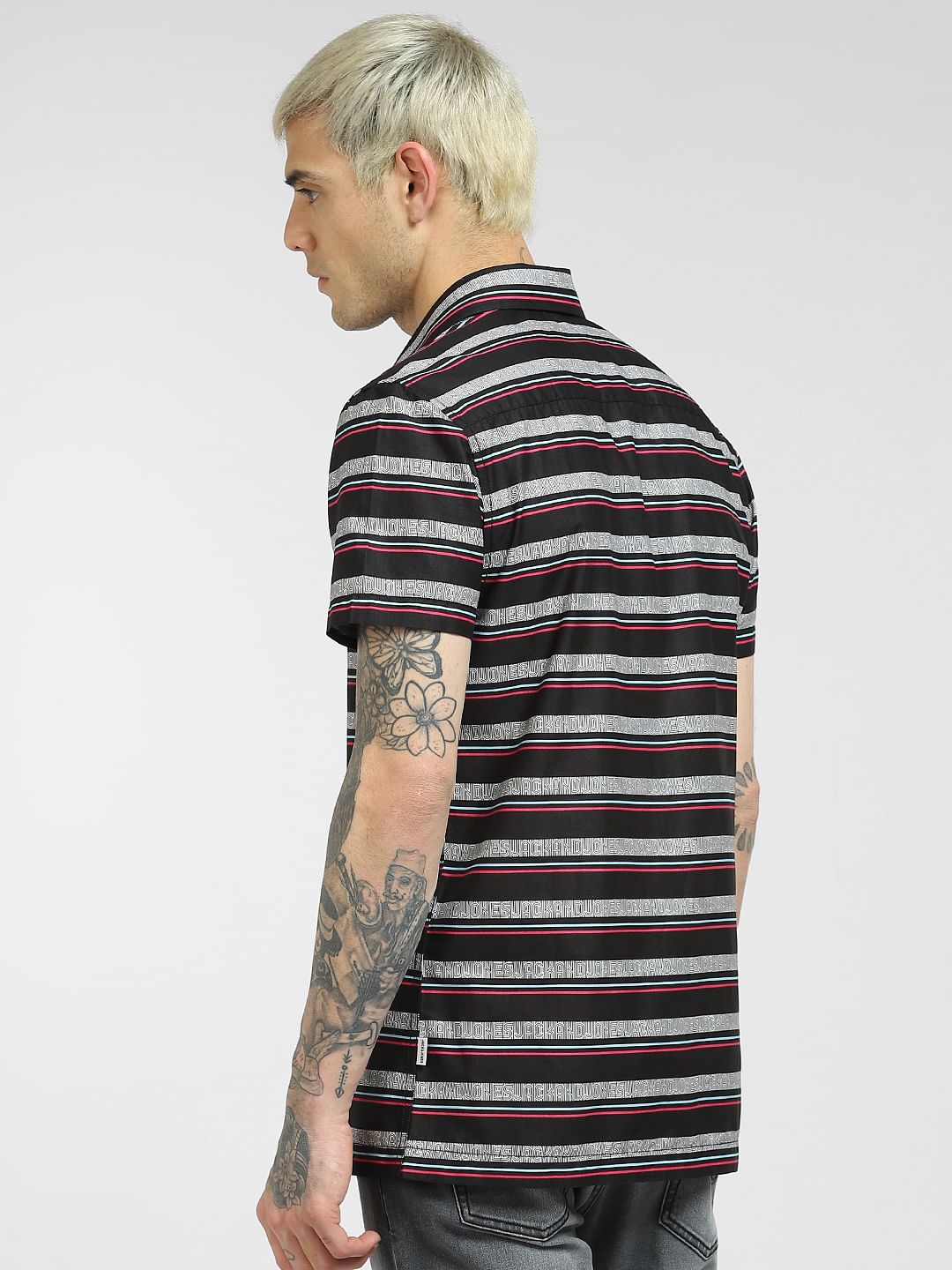 Black Horizontal Stripe Half Sleeves Shirt
