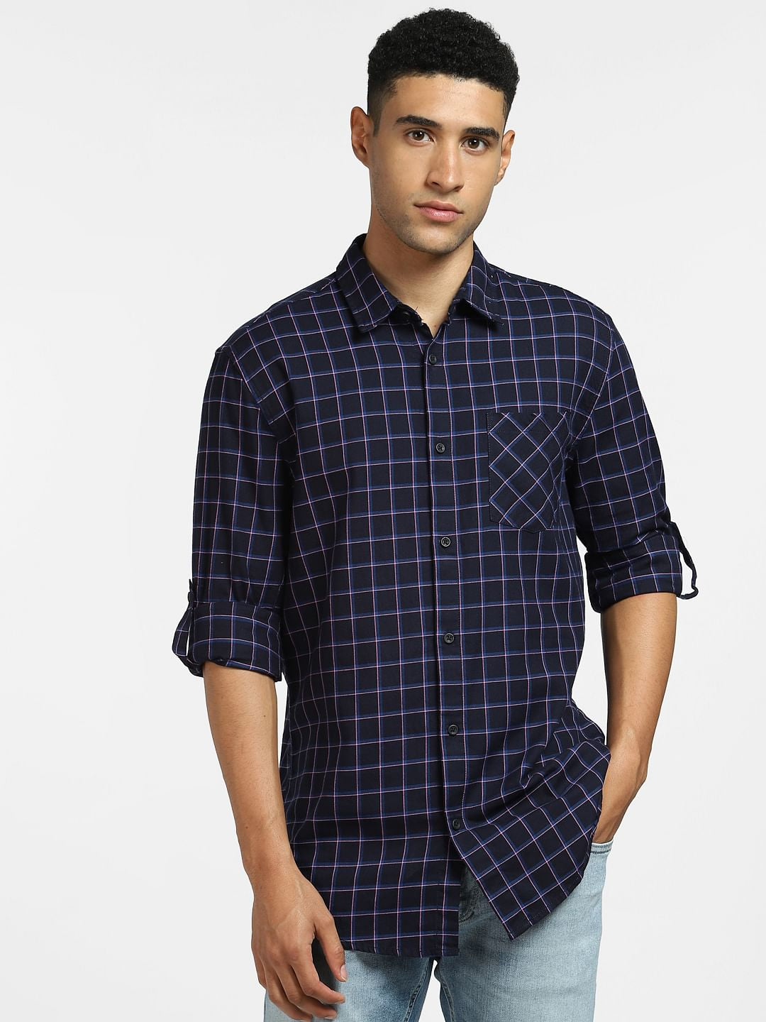 Blue Check Print Full Sleeves Shirt
