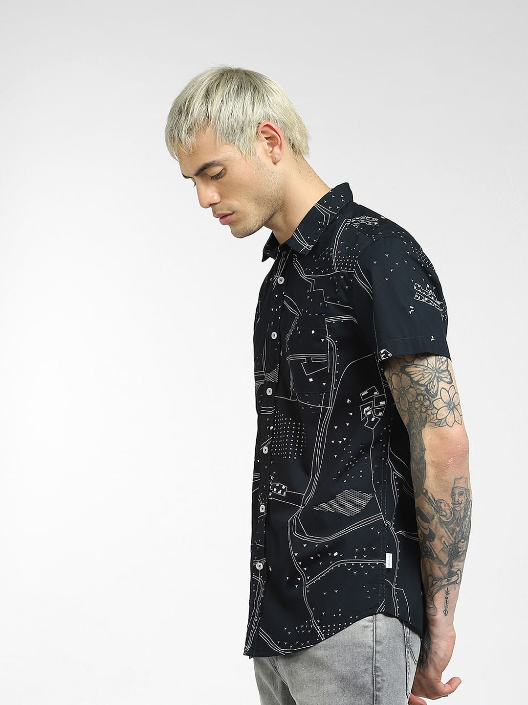Black Printed Half Sleeves Shirt