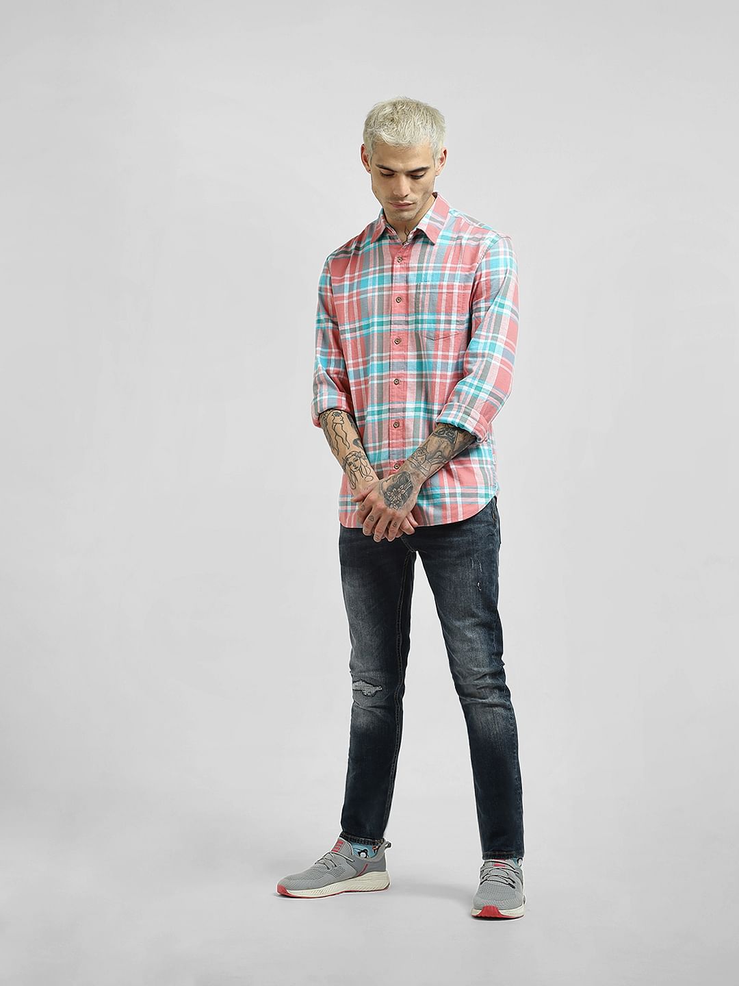 Pink Checked Full Sleeves Shirt