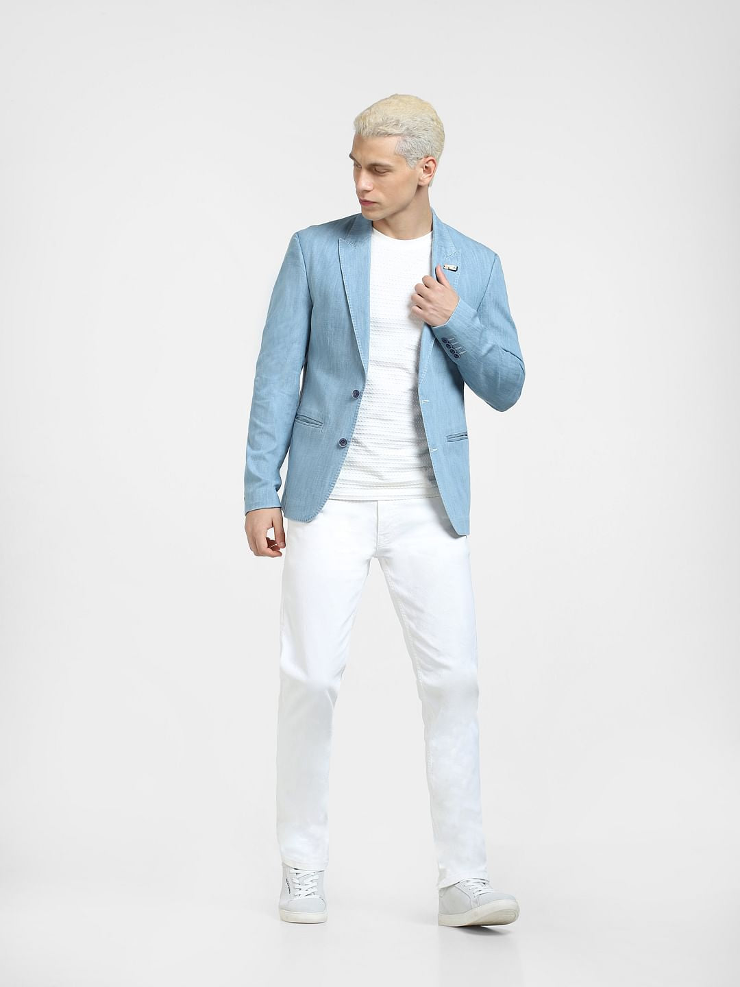 Light Blue Slim Fit Denim Blazer
