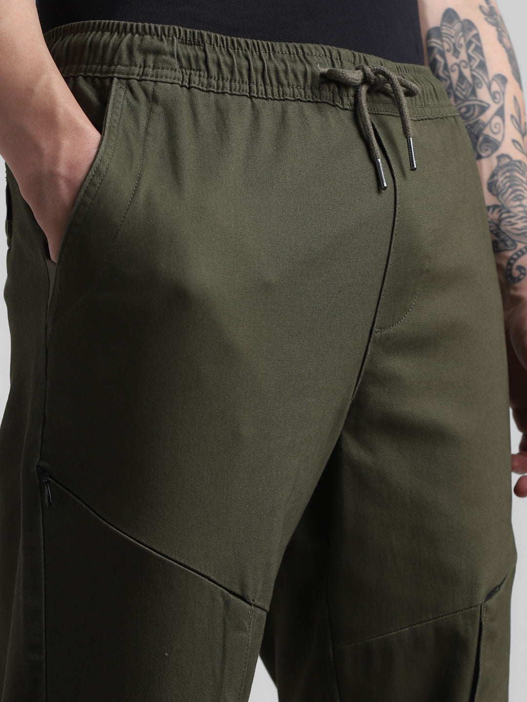 Olive Slim Fit 6 Pocket Cargos