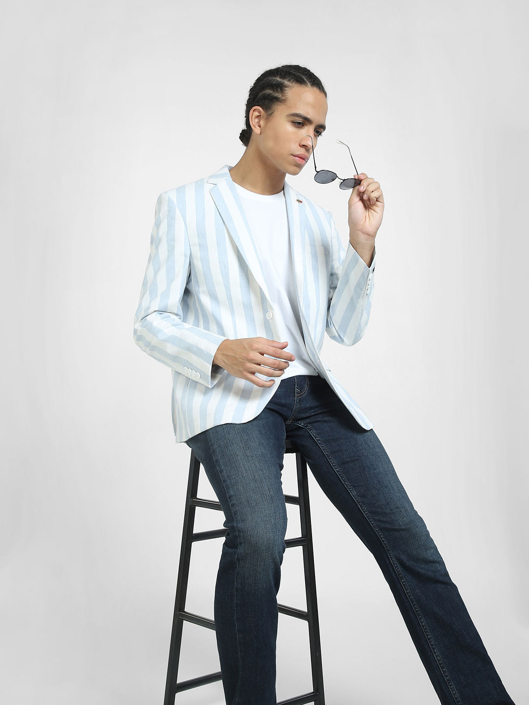 Blue Striped Linen Blazer