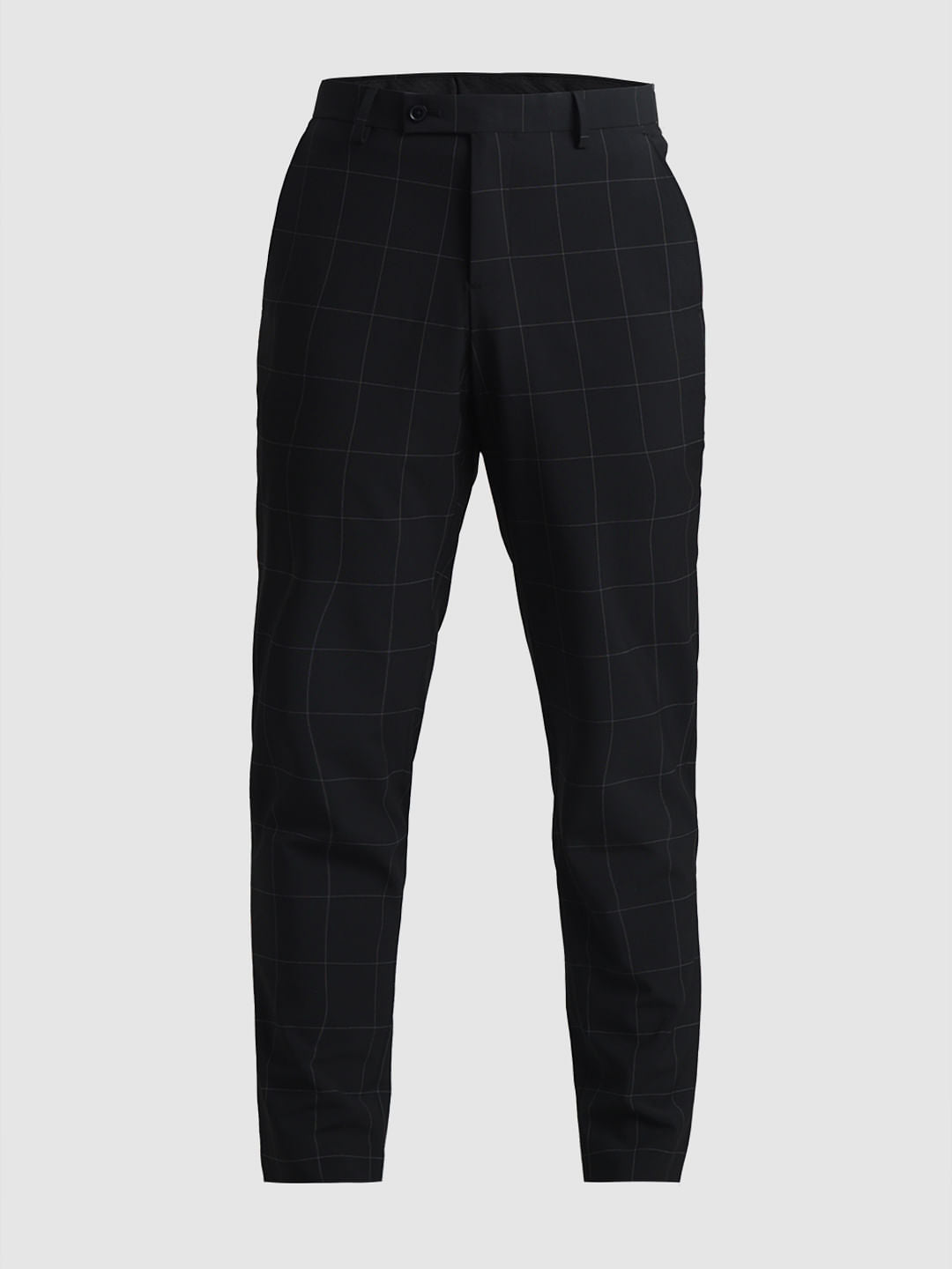 Black Mid Rise Check Slim Fit Trousers