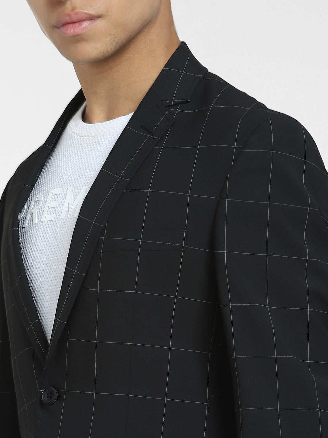 Black Check Print Blazer