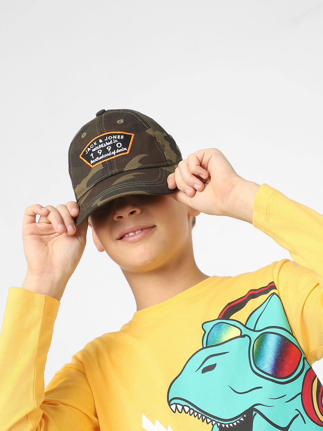 Boys Green Camo Print Baseball Cap