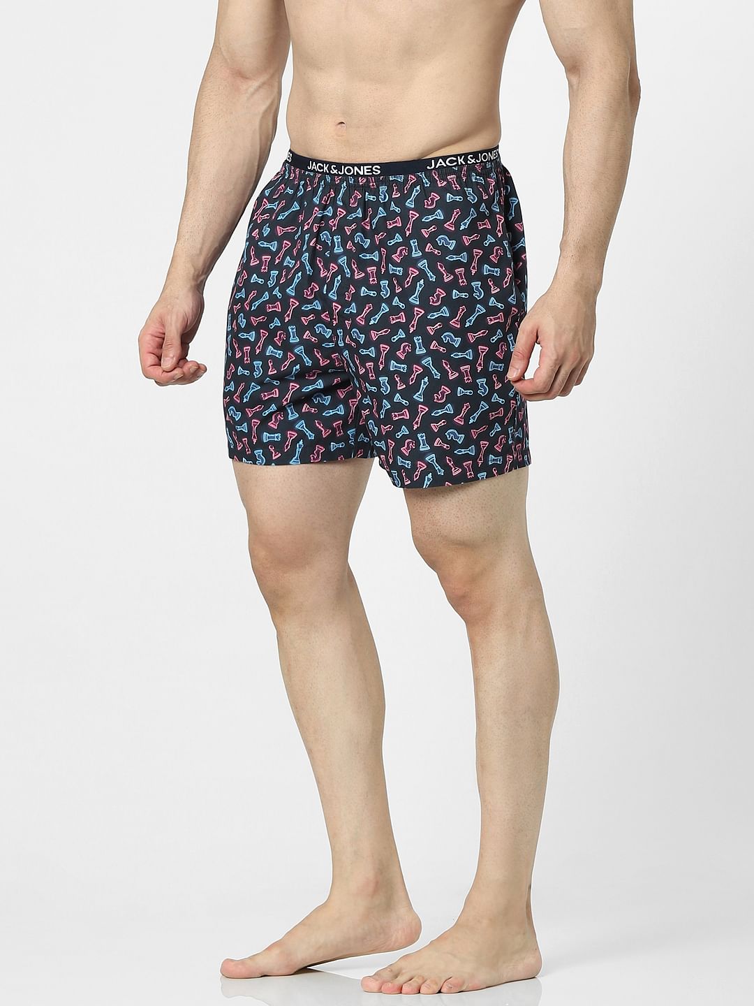 Navy Blue Graphic Print Boxers
