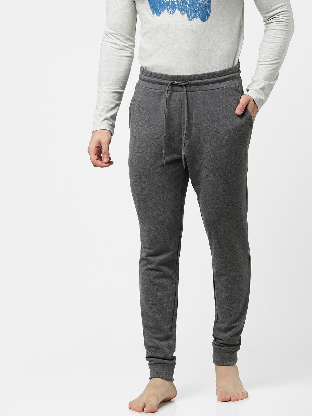 Grey Mid Rise Jogger Trackpants