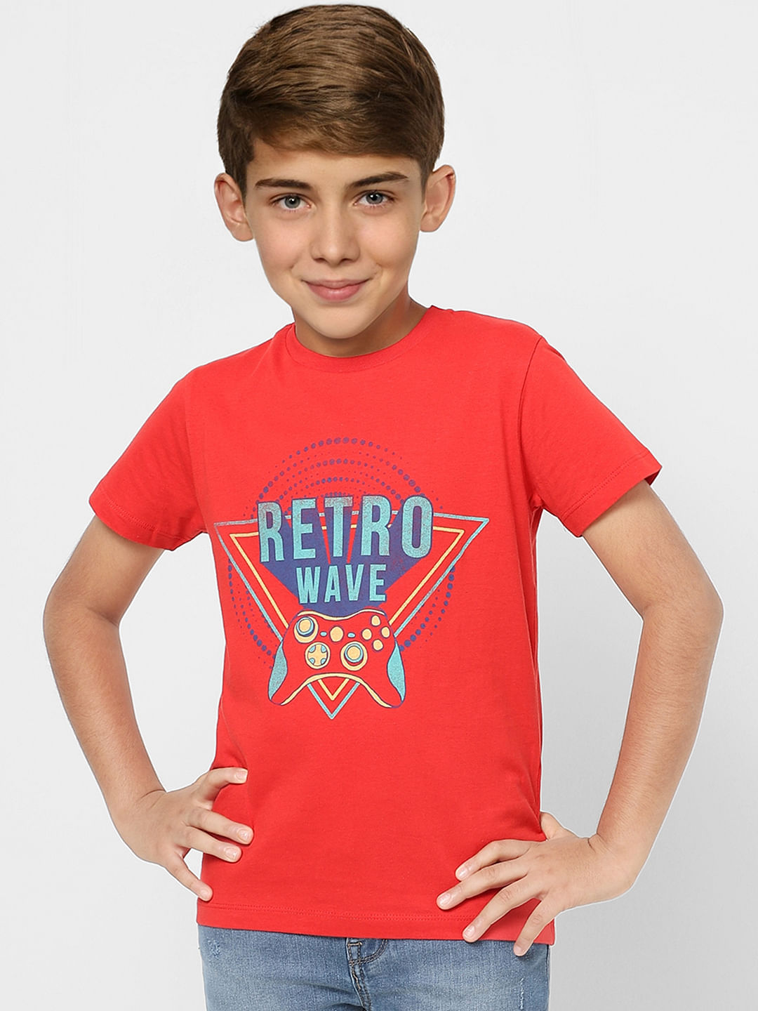 Boys Red Graphic Print Crew Neck T-shirt