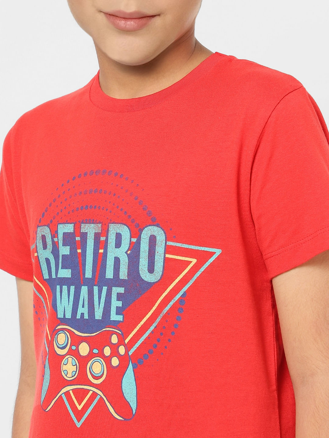Boys Red Graphic Print Crew Neck T-shirt