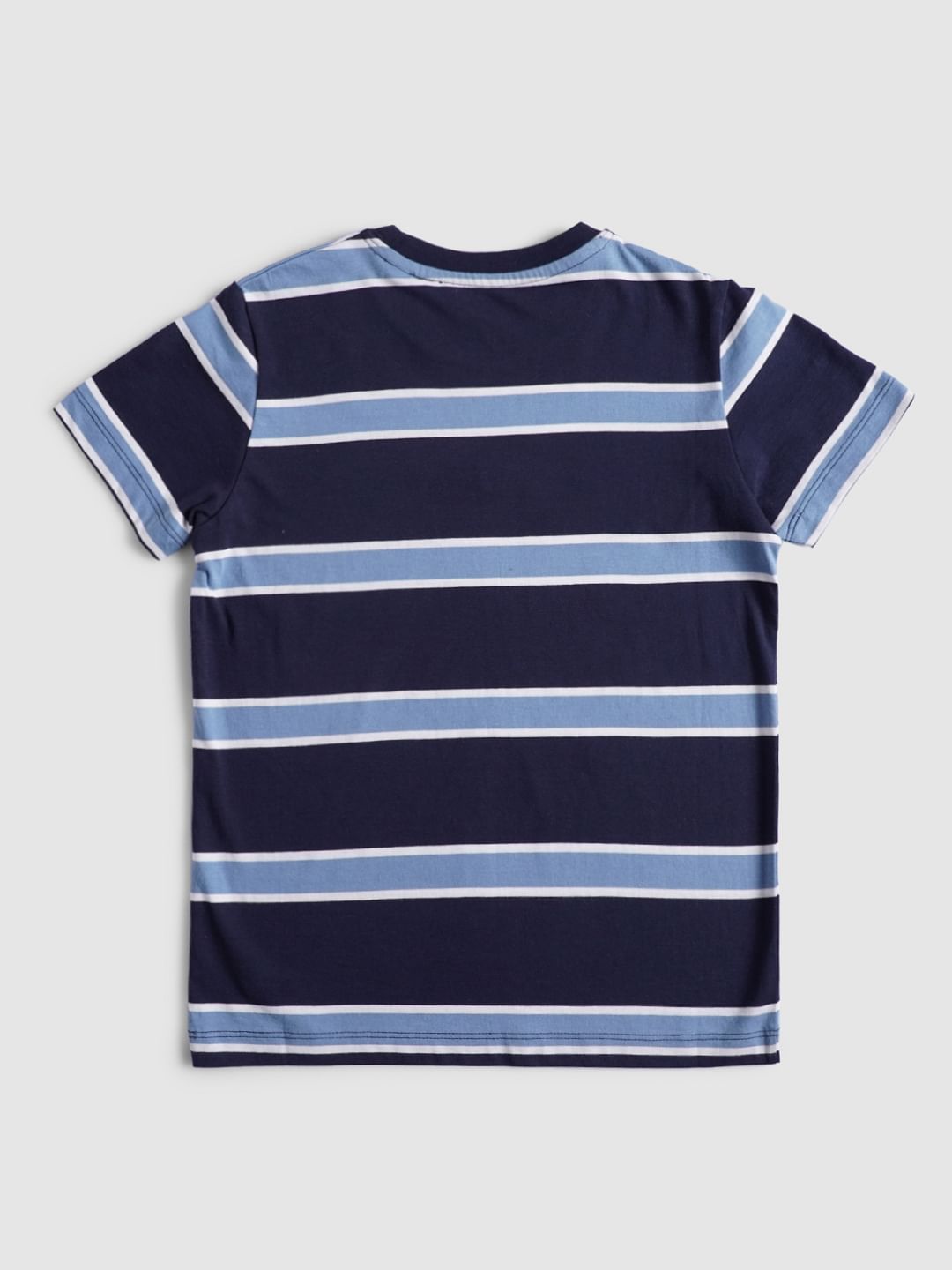 Boys Blue Grey Striped Crew Neck T-shirt