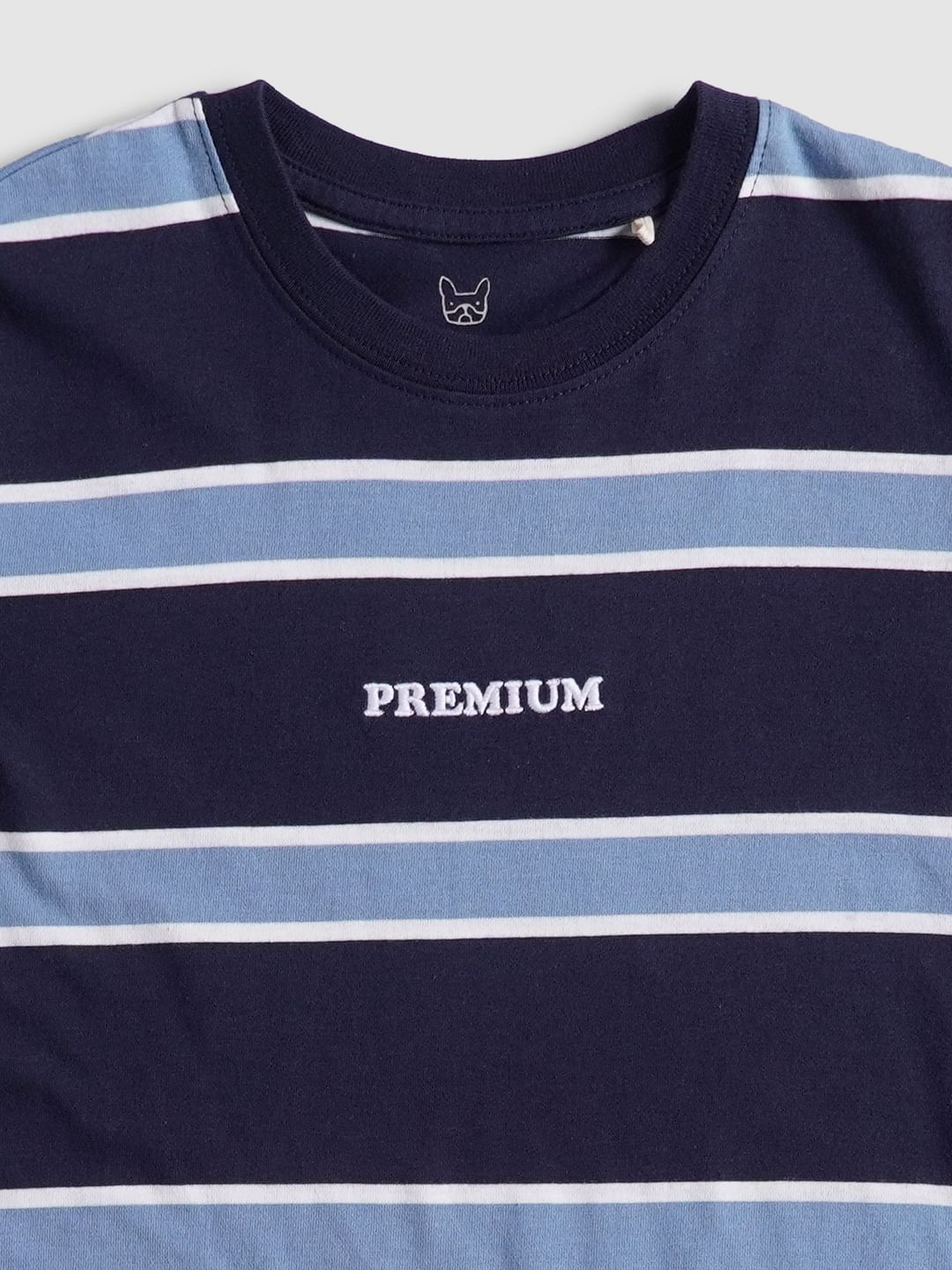 Boys Blue Grey Striped Crew Neck T-shirt