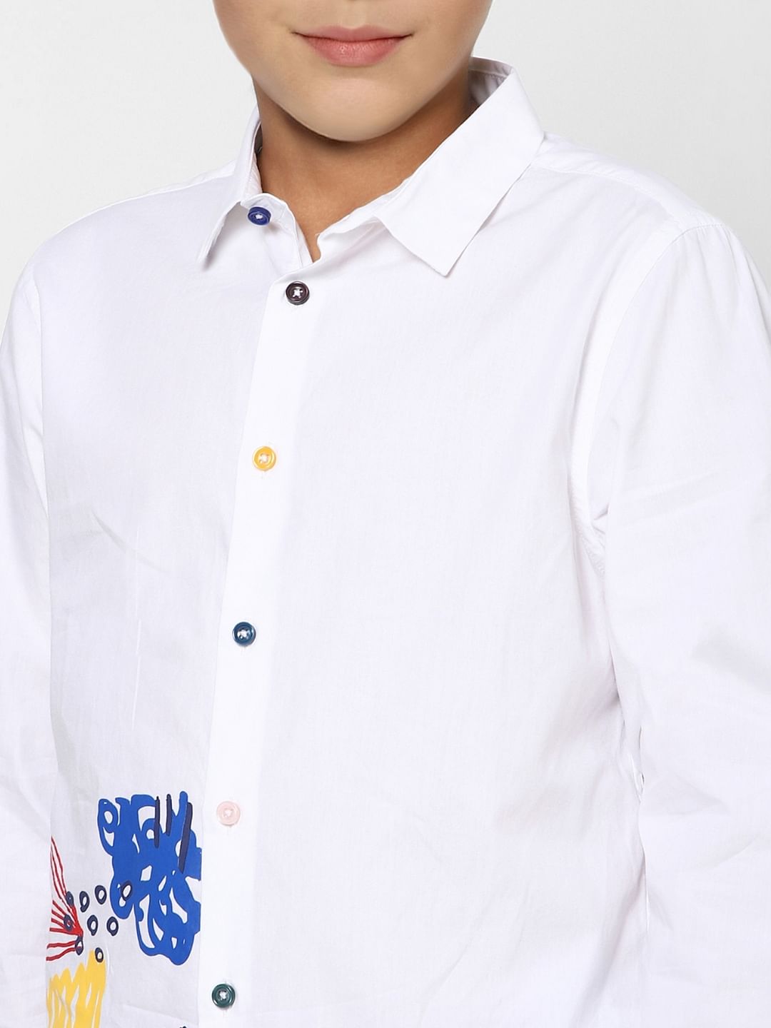 BOYS White Graphic Print Full Sleeves Shirt