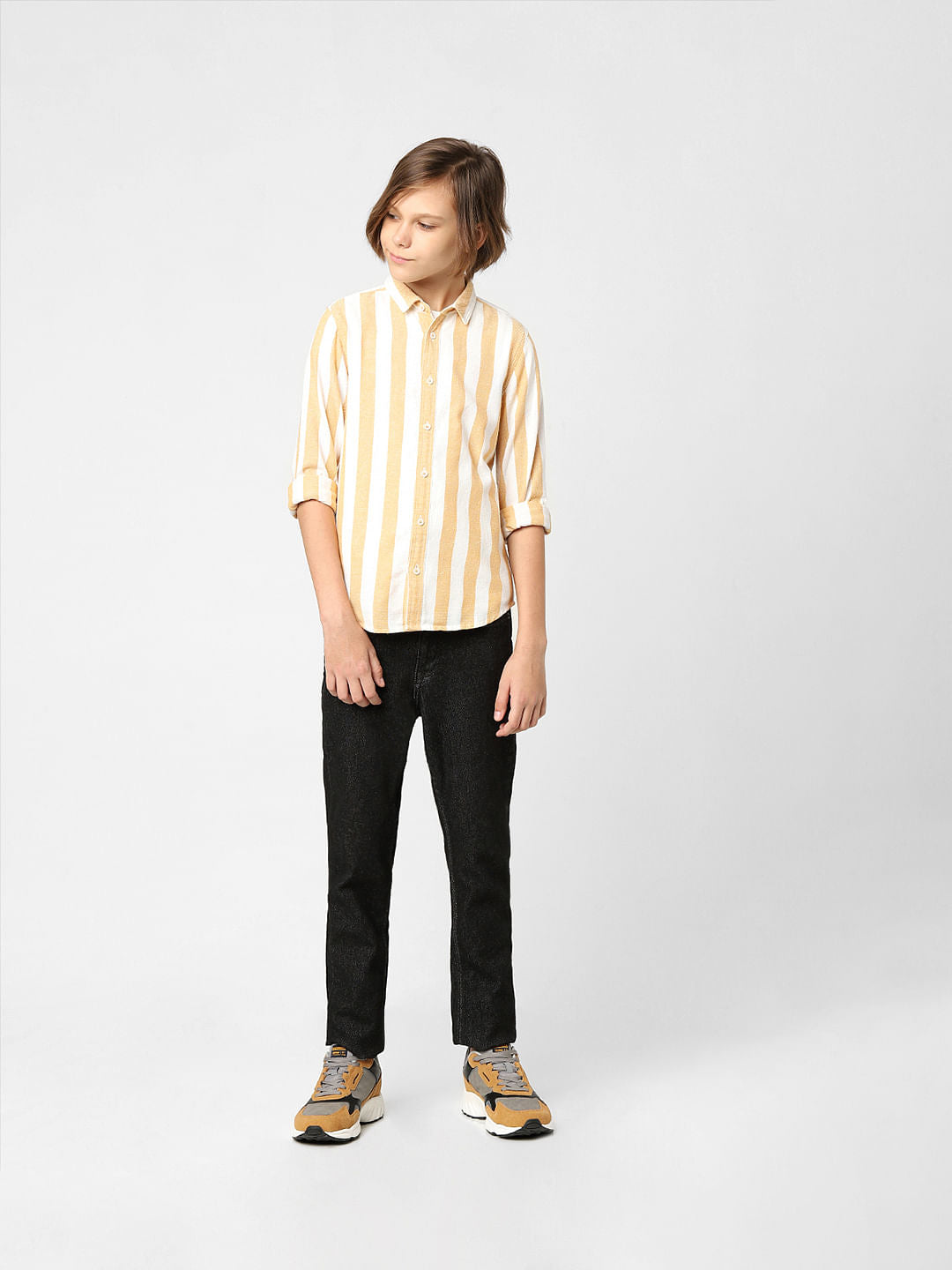 BOYS Orange Striped Full Sleeves Shirt