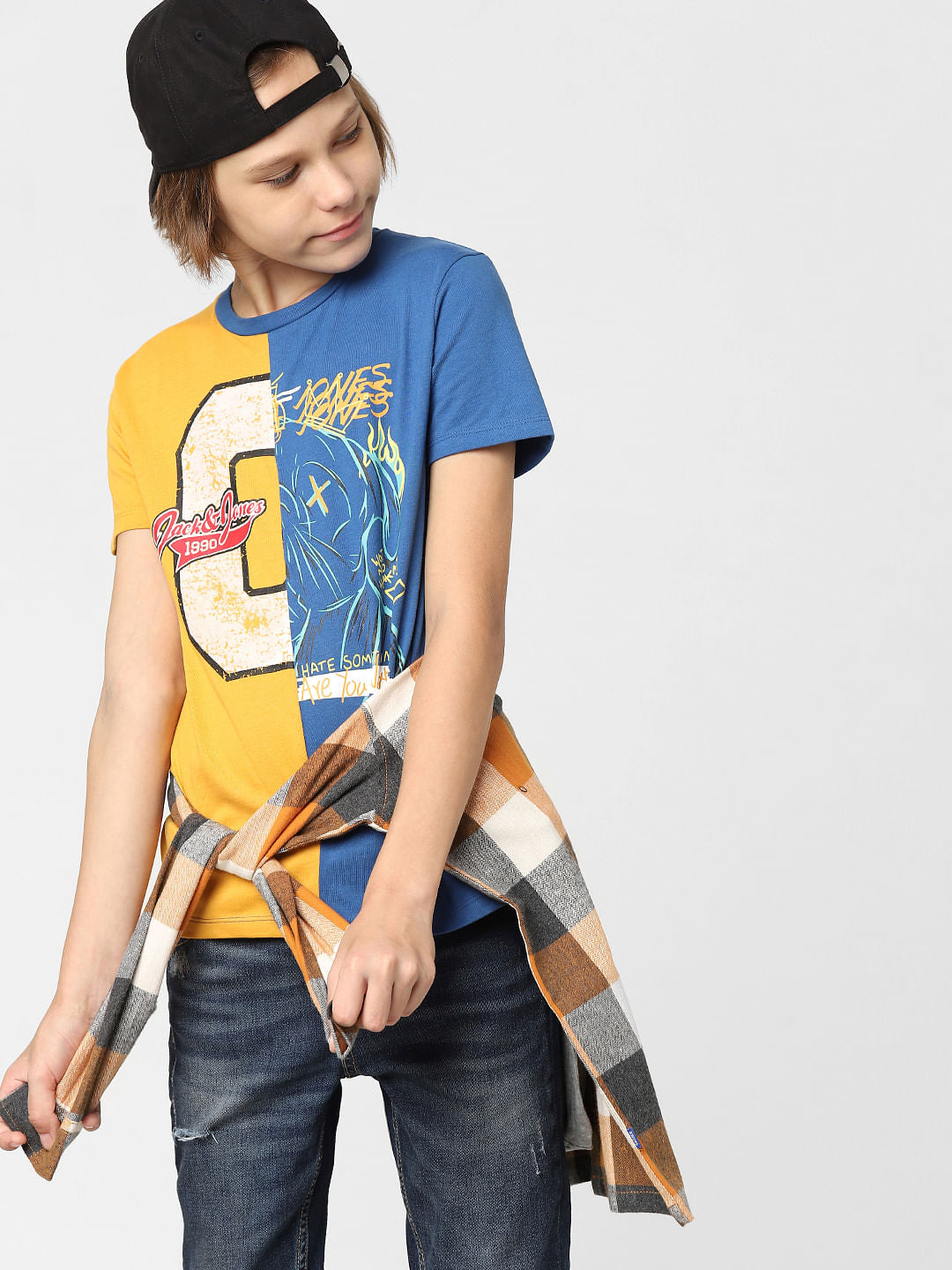 BOYS Yellow & Blue Graphic print T-shirt