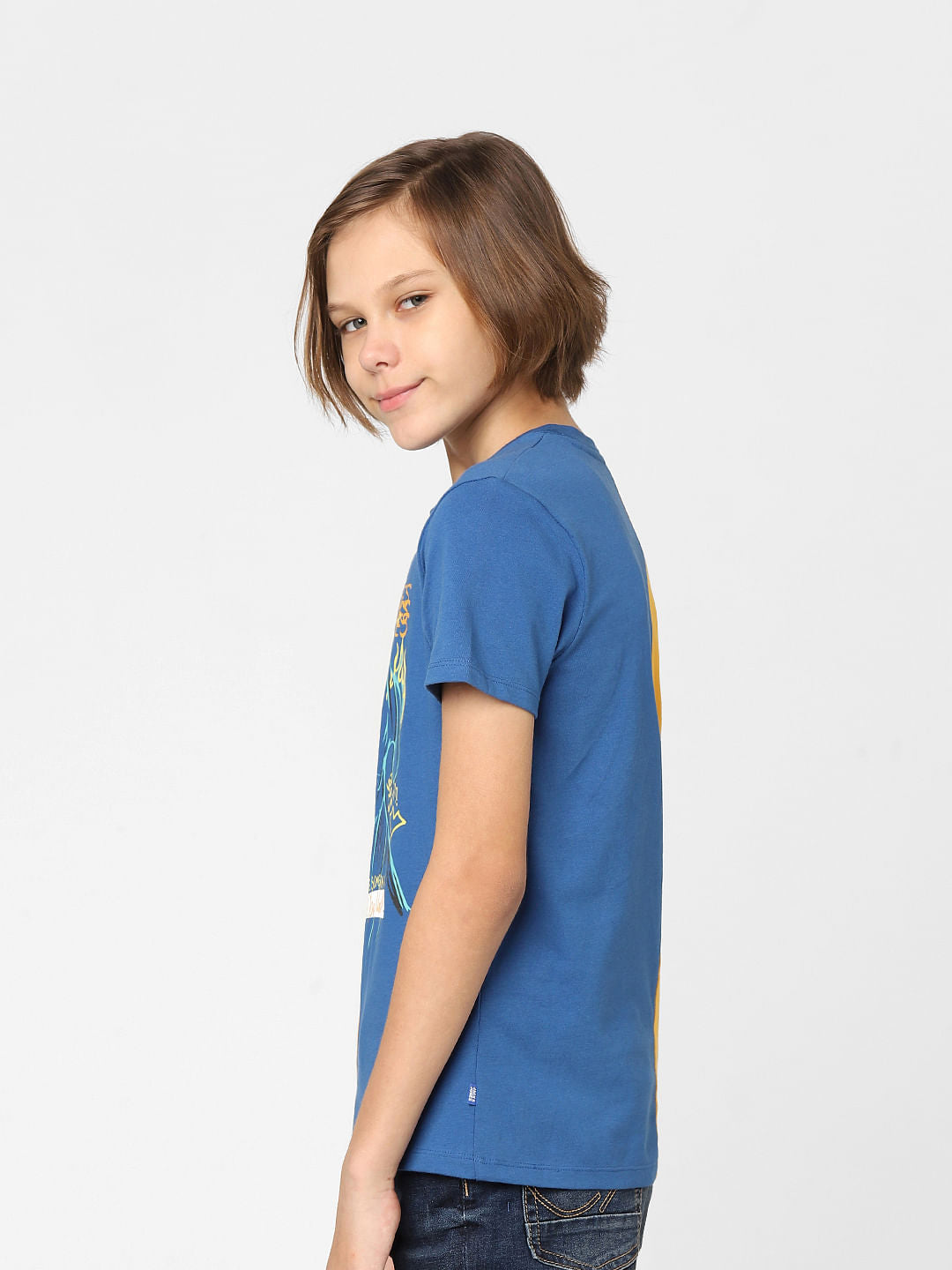 BOYS Yellow & Blue Graphic print T-shirt
