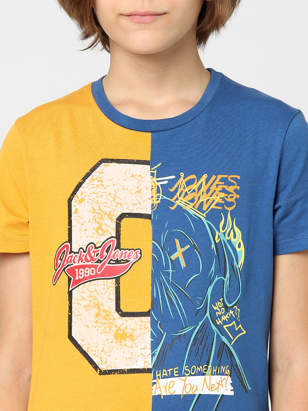 BOYS Yellow & Blue Graphic print T-shirt