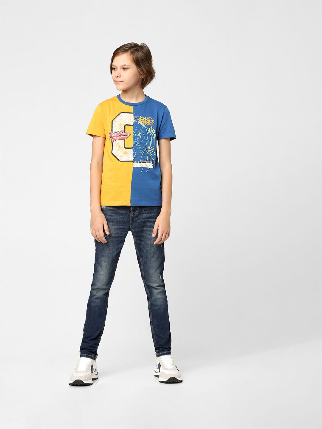 BOYS Yellow & Blue Graphic print T-shirt