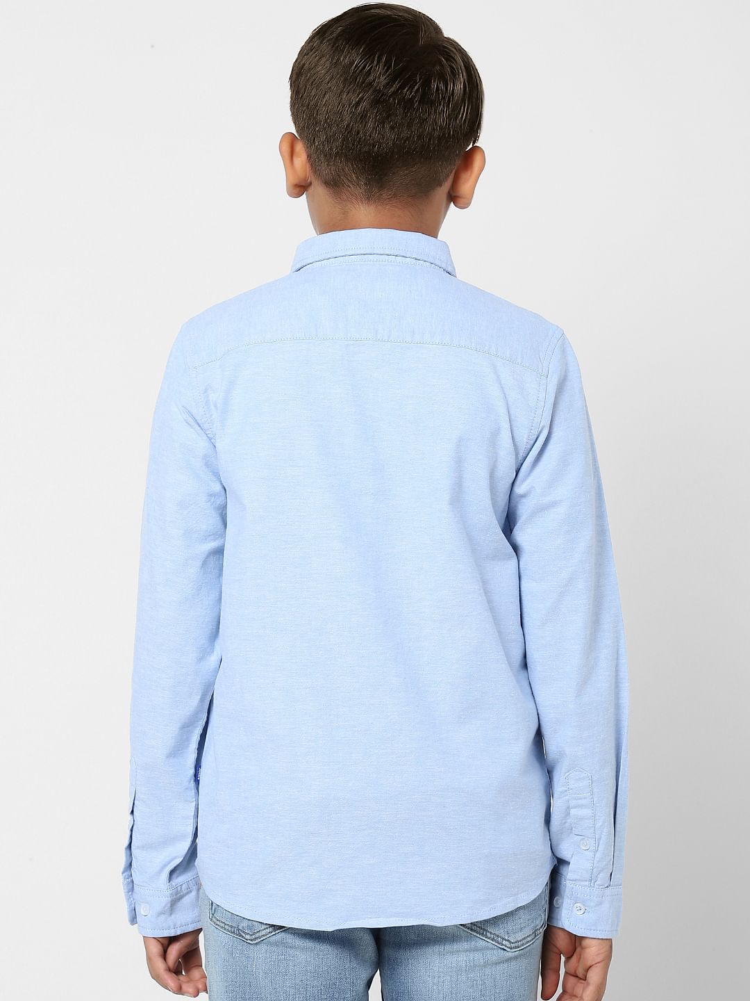 BOYS Blue Solid Full Sleeves Shirt