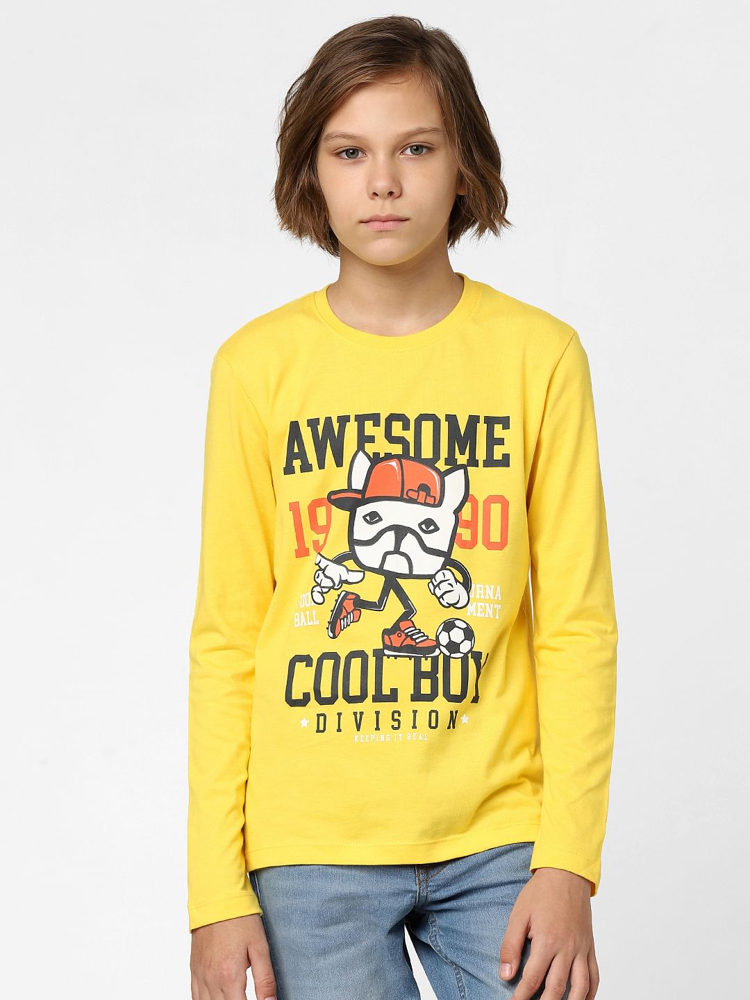 BOYS Yellow Football Graphic Print Crew Neck T-shirt