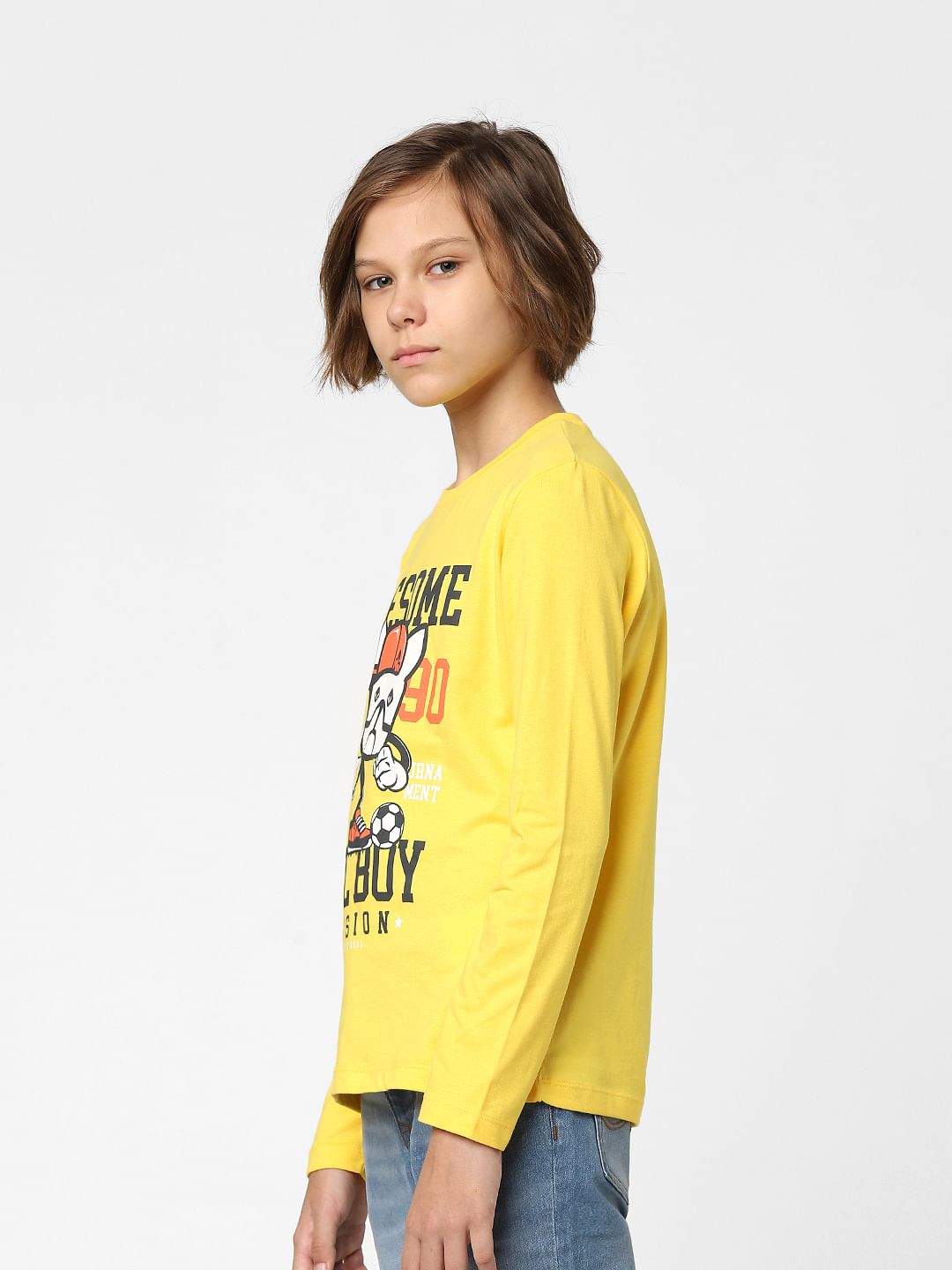 BOYS Yellow Football Graphic Print Crew Neck T-shirt