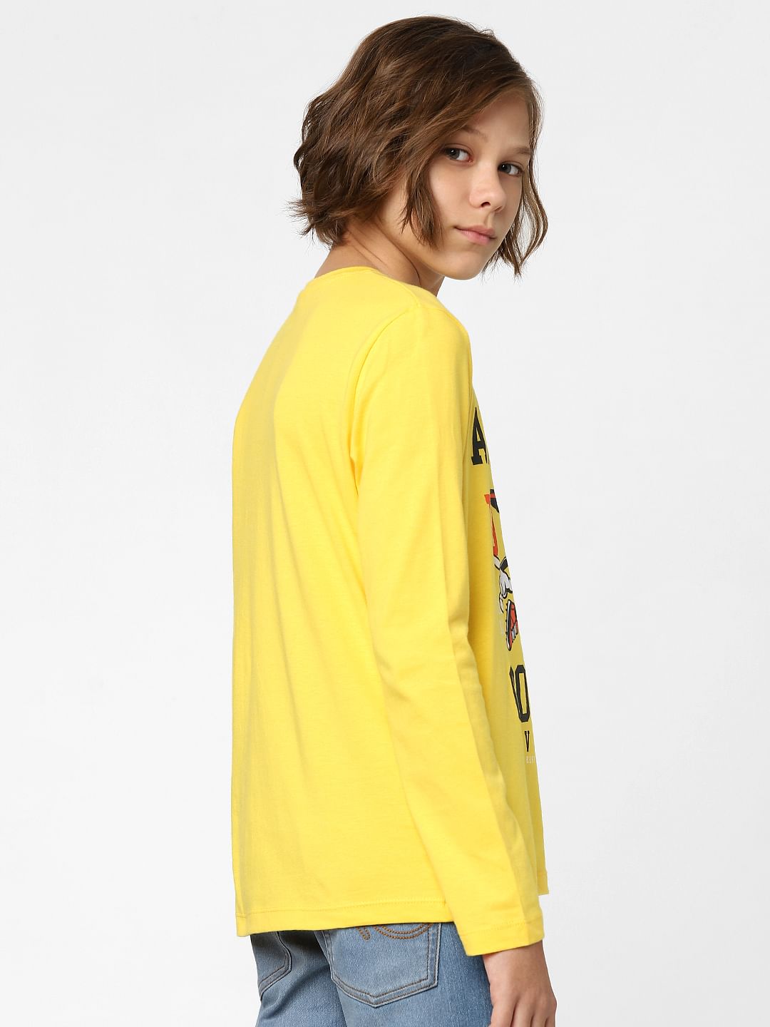 BOYS Yellow Football Graphic Print Crew Neck T-shirt
