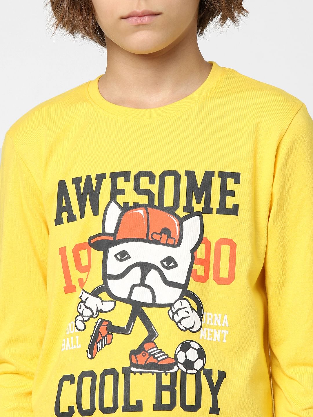 BOYS Yellow Football Graphic Print Crew Neck T-shirt