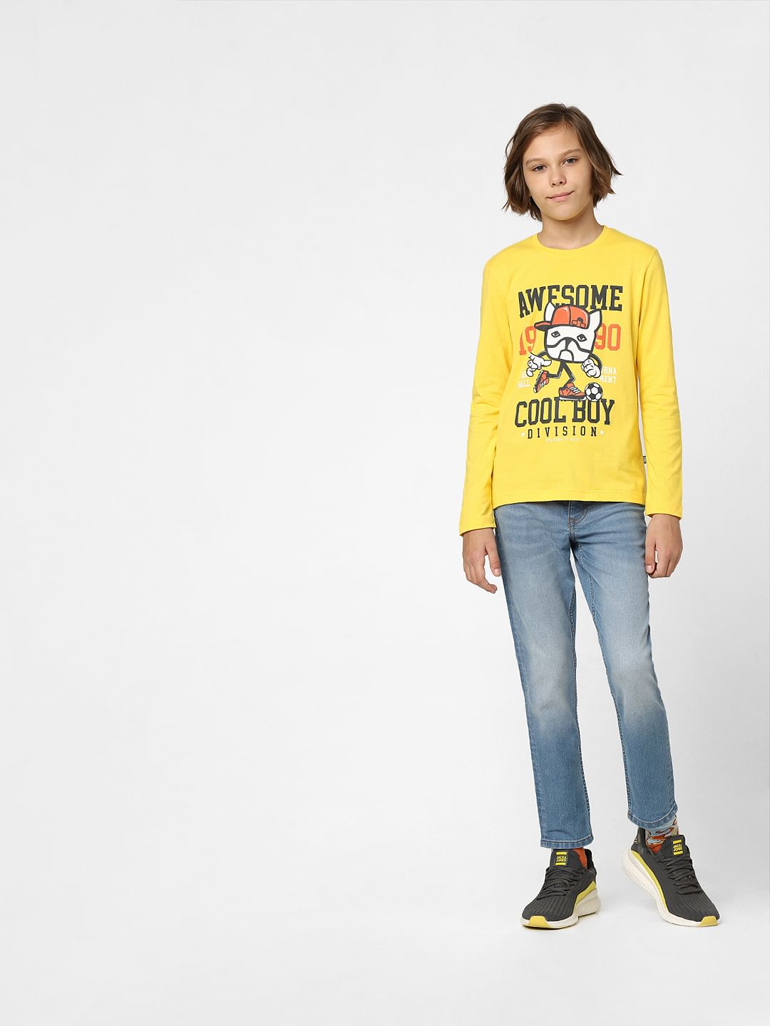 BOYS Yellow Football Graphic Print Crew Neck T-shirt