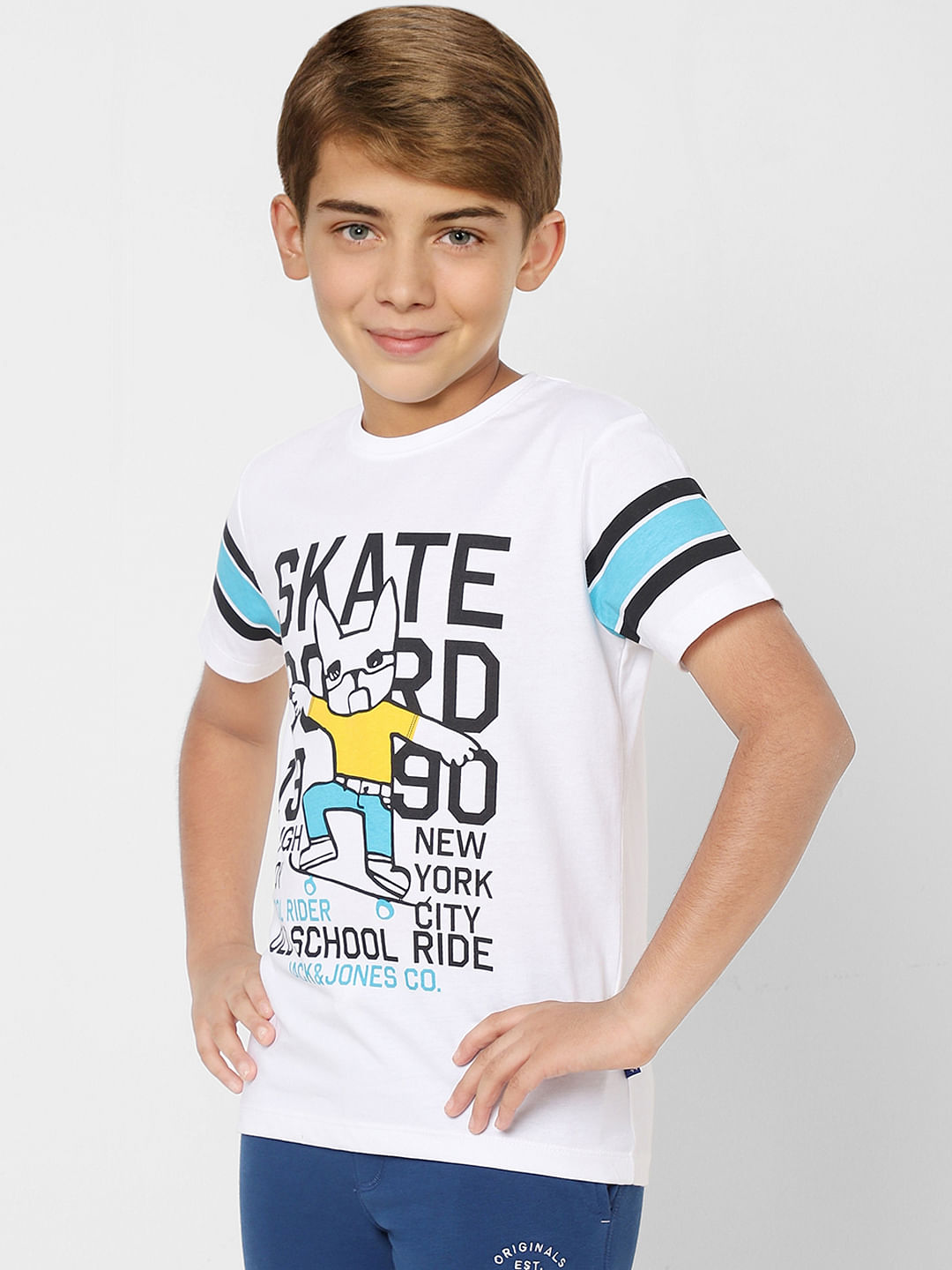 Boys White Graphic Print Crew Neck T-shirt