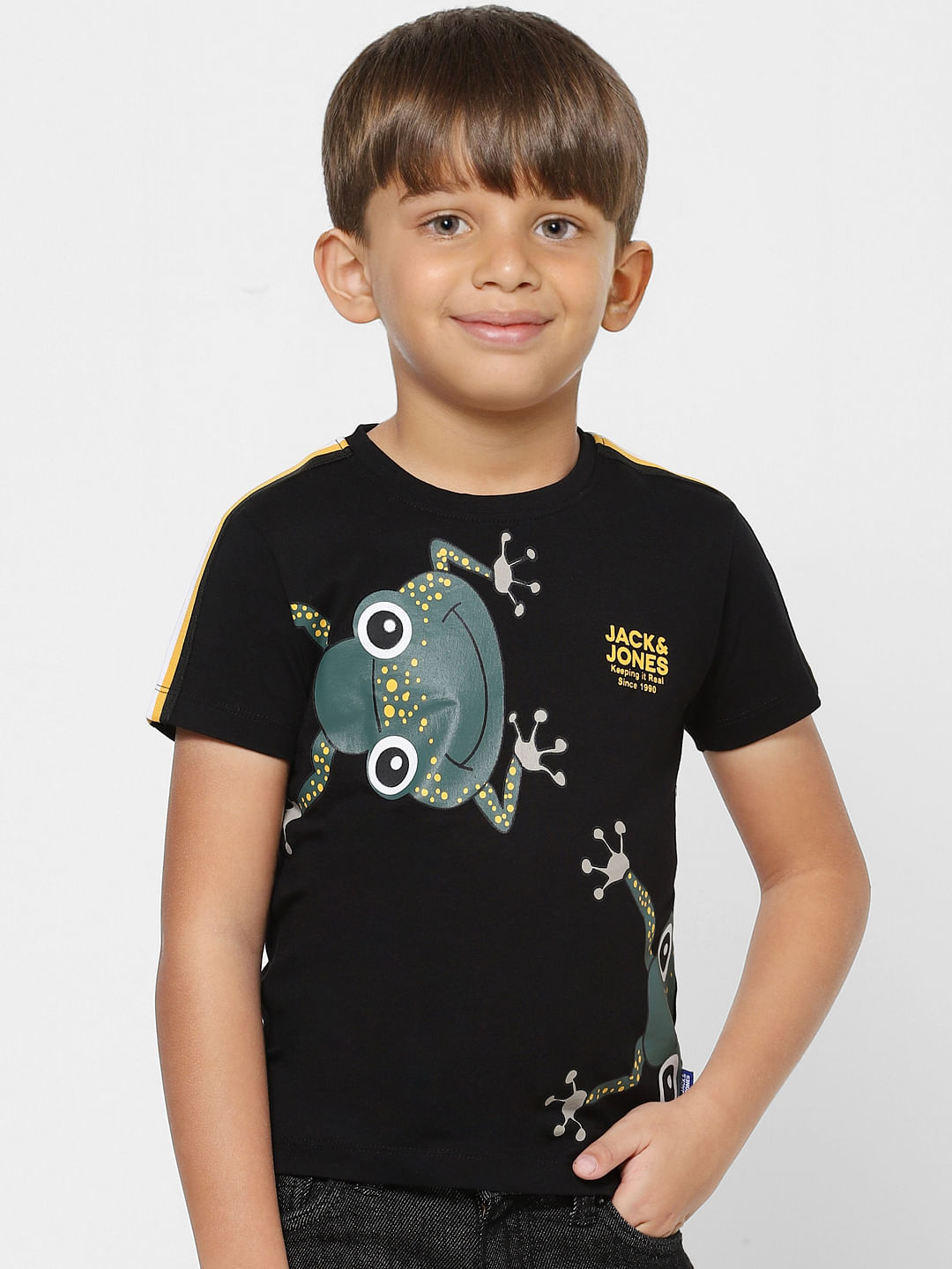 Boys Black Graphic Print Crew Neck T-shirt