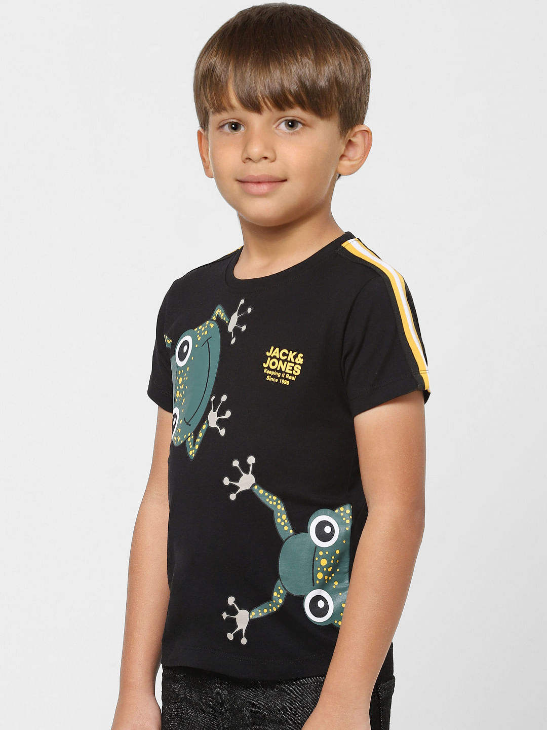 Boys Black Graphic Print Crew Neck T-shirt