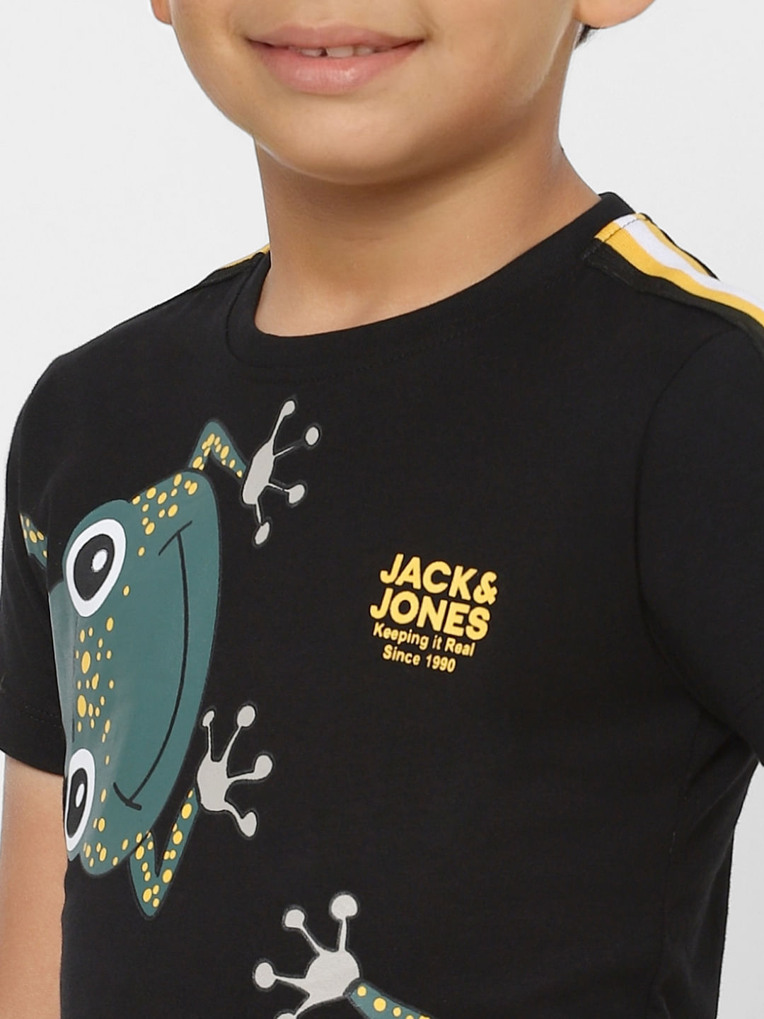Boys Black Graphic Print Crew Neck T-shirt