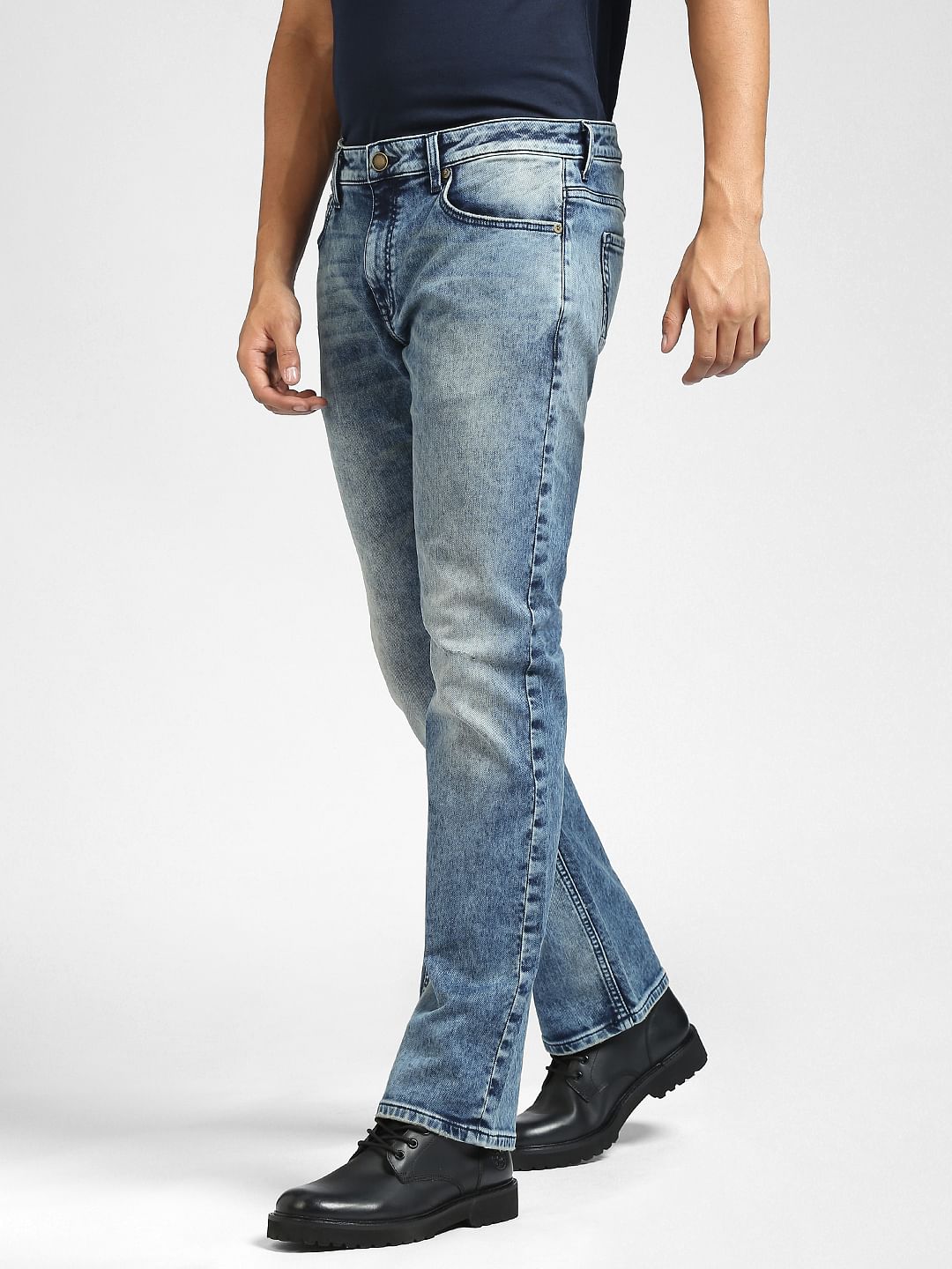 Blue Mid Rise Clark Straight Fit Jeans